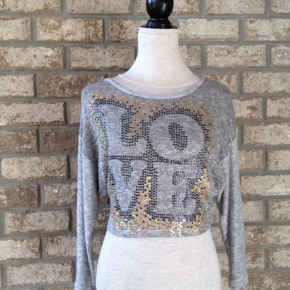 The Classic LOVE Sequin Cropped Light Sweater S
